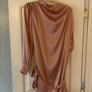 Elegant Satin Long Sleeve Dress in Rose